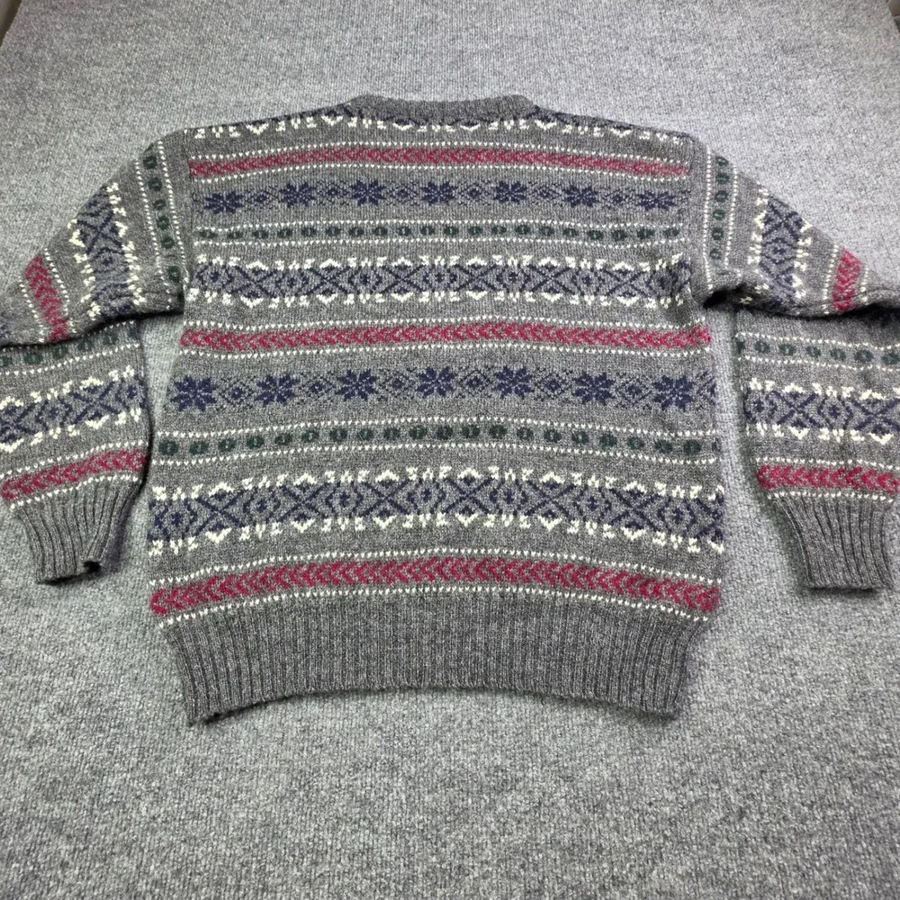 Wm. H. Leishman Sweater Mens M Grey‎ Fair Isle Shetland Wool Crewneck Pullover